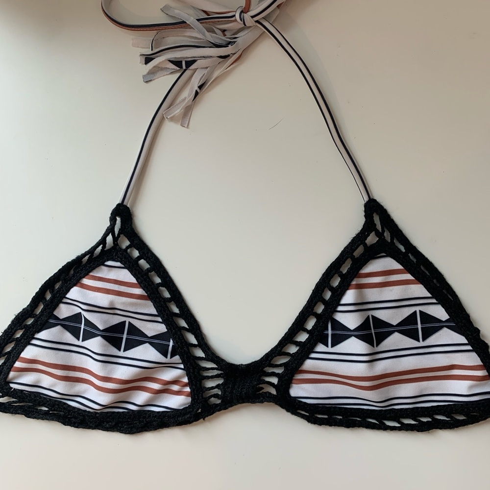 Vintage Acacia Swimwear Tribal Print Top with Crochet